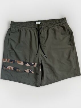 SurfCuz Olive Green 2 in 1 Swim Trunks Camo Board Shorts Athleisure Gorpcore L
